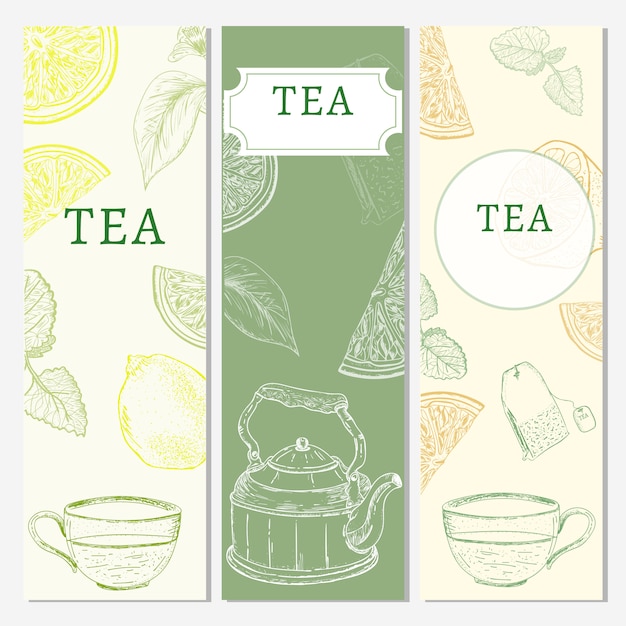 Tea banners, hand drawn elements