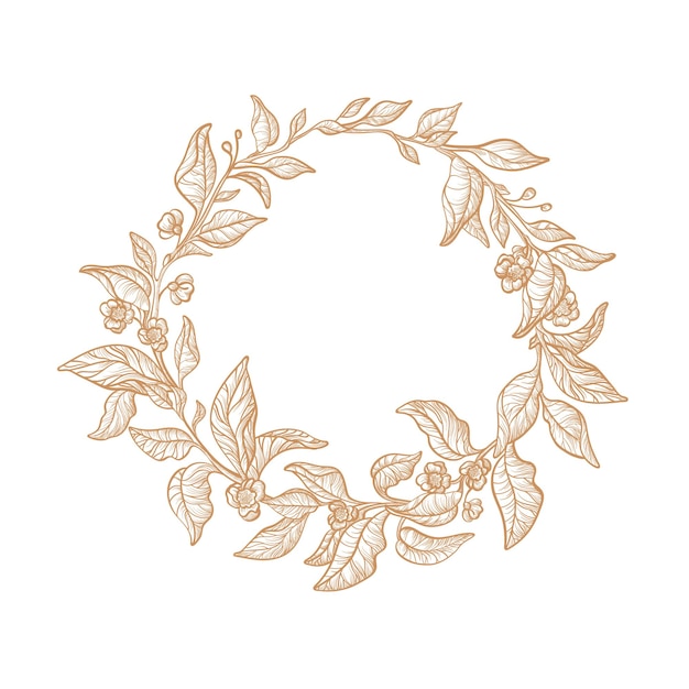 Vector tea branch floral wreath herbal organic plant in bloom