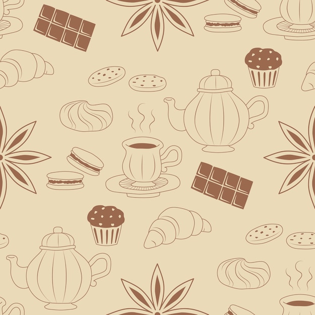 Vector tea break coffee break illustration seamless vector pattern