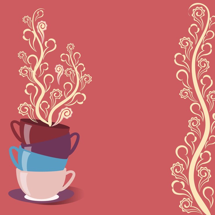 Vector tea card with cups and flowers