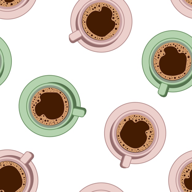 Tea and coffee cups seamless pattern. top view illustration.