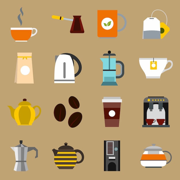 Vector tea and coffee icons set