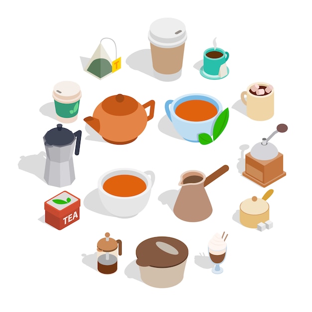 Tea and coffee set, isometric style