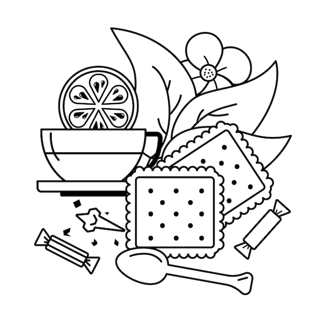 Tea composition. coloring picture.