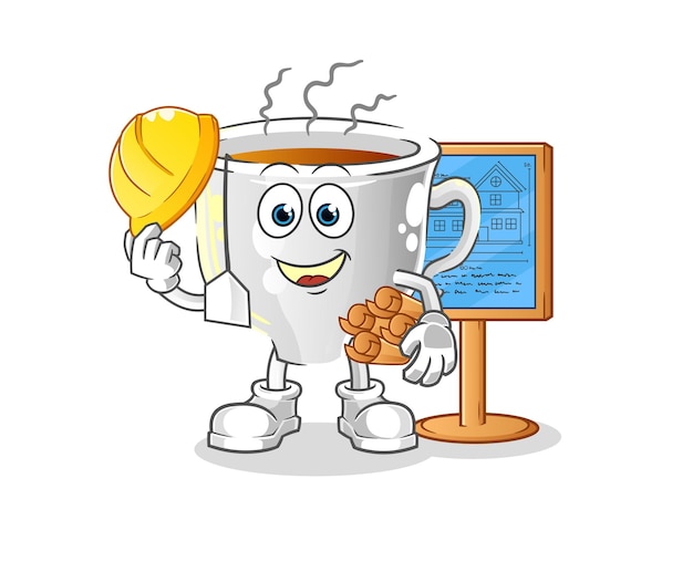 Tea cup Architect illustration. character vector