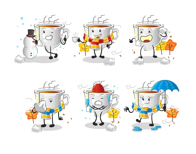 Tea cup in cold weather character mascot vector