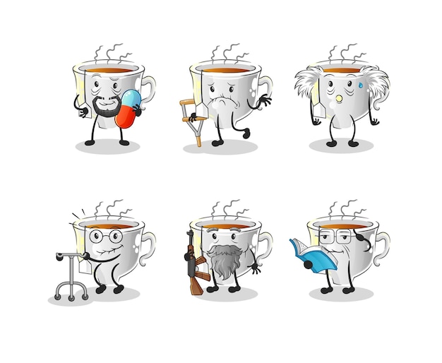 Tea cup elderly character. cartoon mascot vector