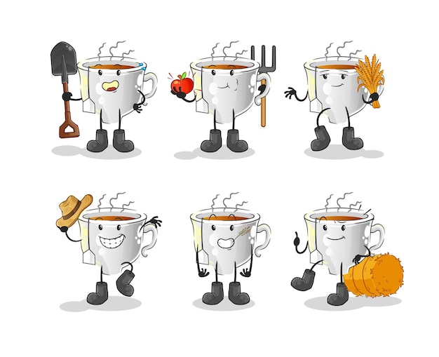 Tea cup farmer group character. cartoon mascot vector