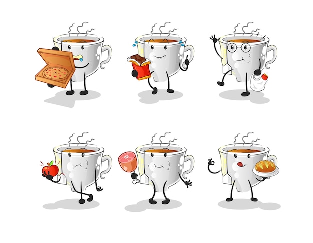 Tea cup food set character. cartoon mascot vector