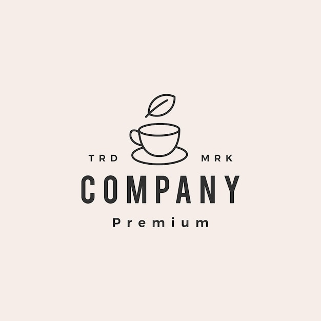 Tea cup leaf hipster vintage logo 