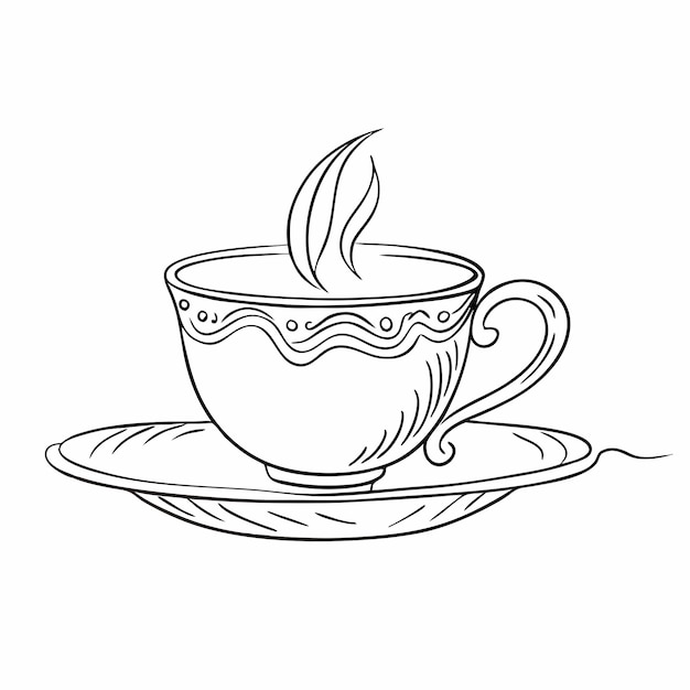 茶杯線路藝術向量插圖 茶杯輪隔離的白色背景 9