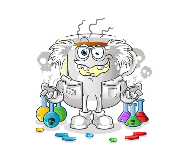 Tea cup mad scientist illustration. character vector