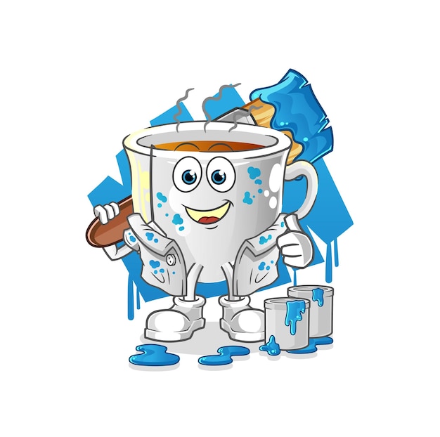 Tea cup painter illustration. character vector