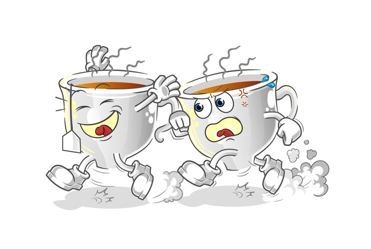 वेक्टर tea cup play chase cartoon. cartoon mascot vector