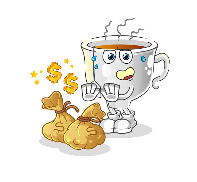 Tea cup refuse money illustration. character vector