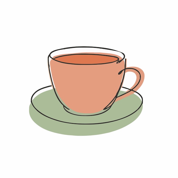 Vector a tea cup on a saucer with a green plate