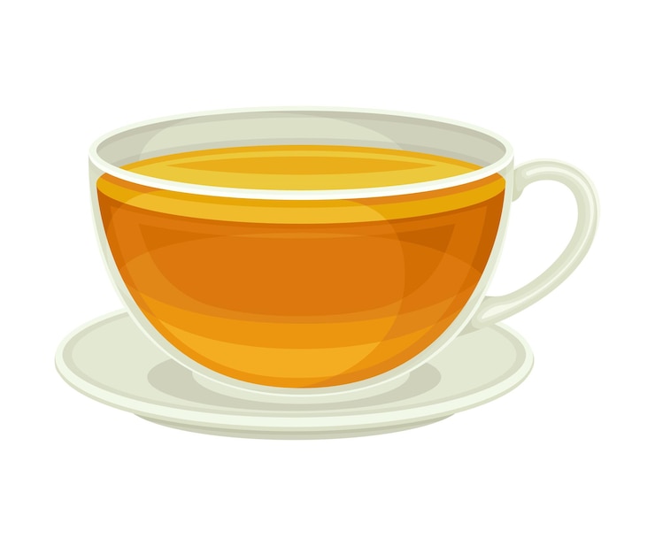 वेक्टर tea cup on saucer with hot aromatic beverage poured with boiling water for brewing closeup vector illustration