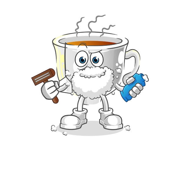 Tea cup shave facial hair vector. cartoon character