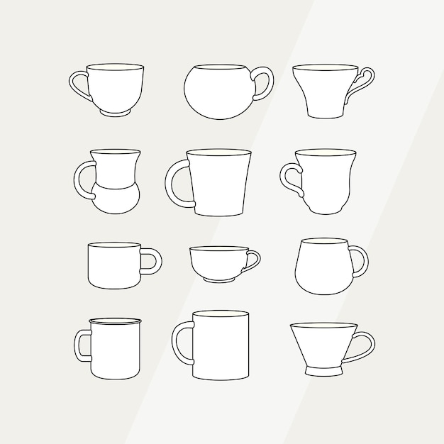 Vector tea cup simple form vector illustration set. vector line illustration isolated mug logo icon cafe menu banner flayer. tea cup logo coffee shop. silhouette tea demitasse coffee mug isolated background