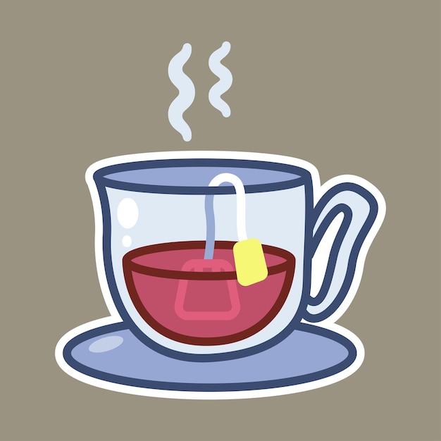 Tea cup vector cartoon sticker isolated on background