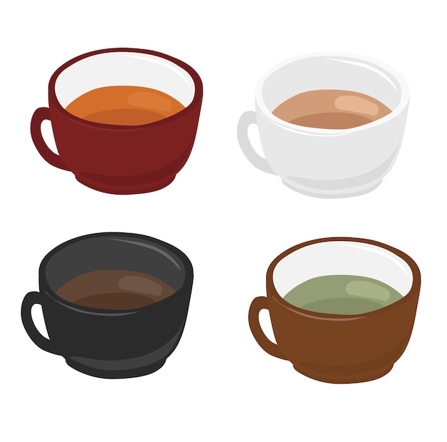 Tea cup vector set Tea time clip art Hot black tea vector