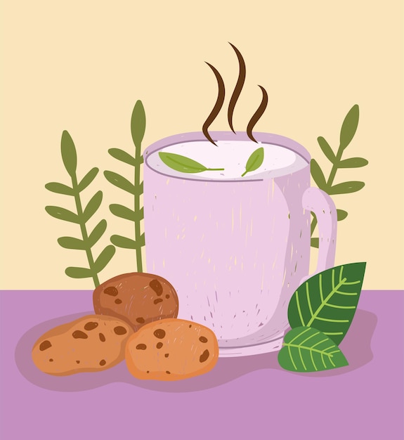 Vector tea cup wih cookies