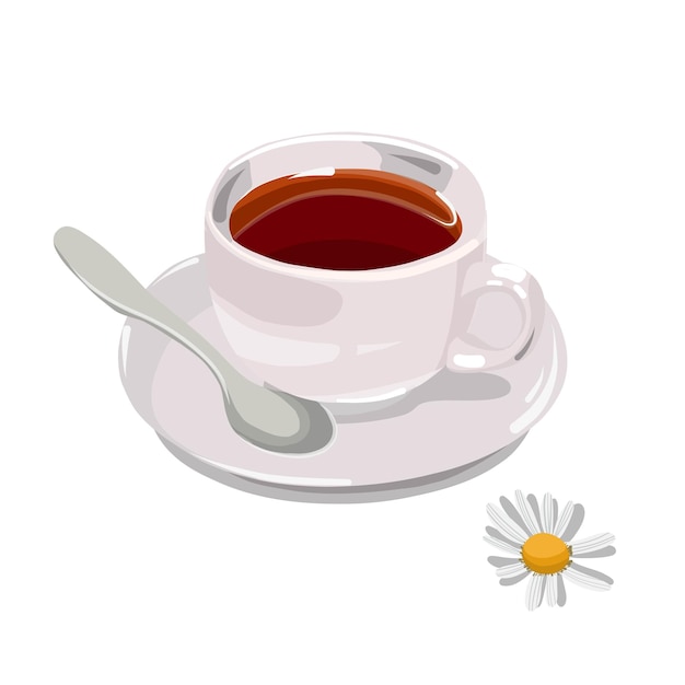 Vettore tazza da tè con vettore di camomilla illustrazione a mano libera cibo clipart
