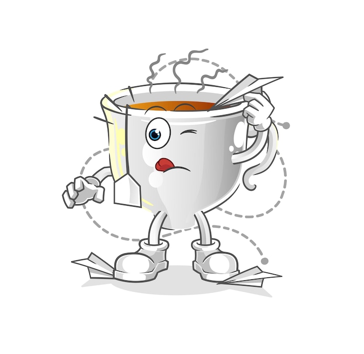 वेक्टर tea cup with paper plane character. cartoon mascot vector