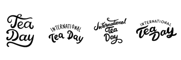 Tea day tekst met de hand getekende vectorkunst