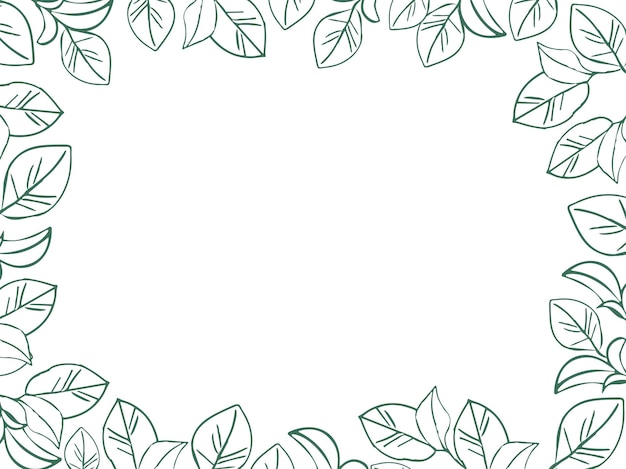 茶葉の緑の植物 バナーフレーム 手描きラインアート ベクトルイラスト 表面デザイン カードや結婚式の招待状