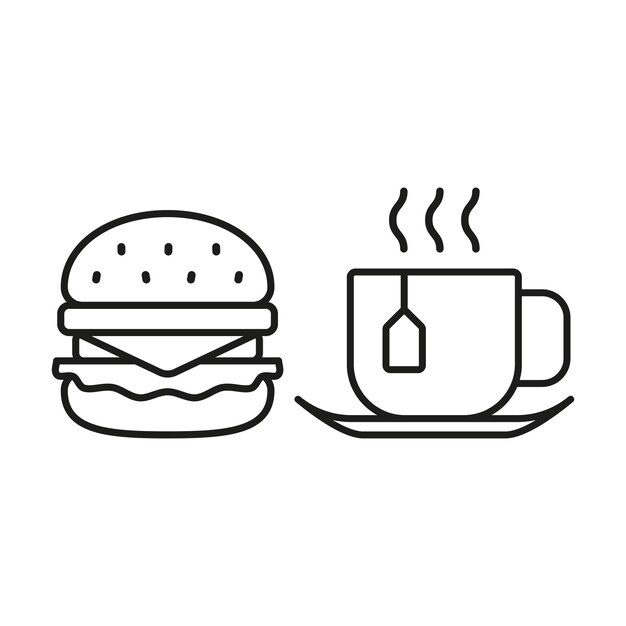 Tea and hamburger set food icon vector basic design