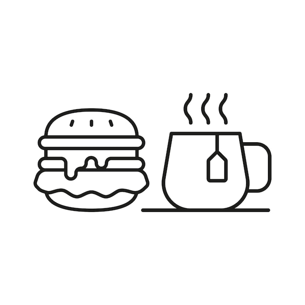 Tea and hamburger set food icon vector basic design