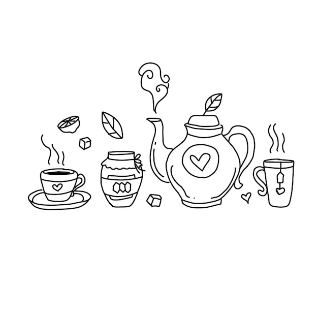 tea handrawn doodle illustrations vector