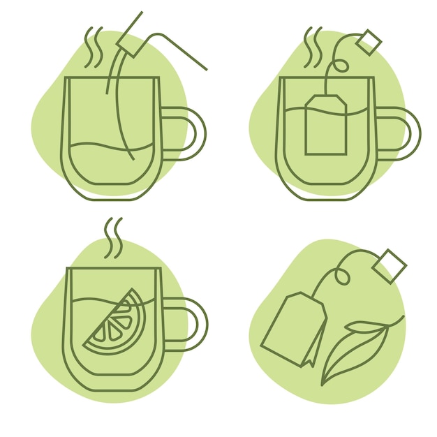 Vector tea icon set drink herbal lemon