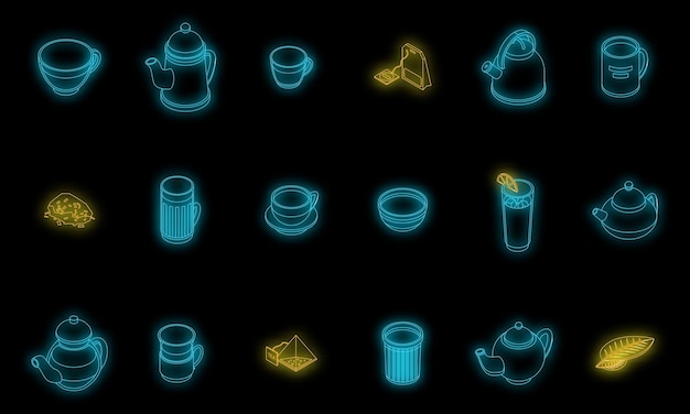 Vector tea icons set vector neon