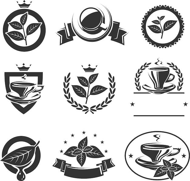 Tea labels and icons set Vector