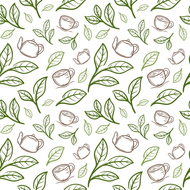 वेक्टर tea leaf with cup seamless pattern