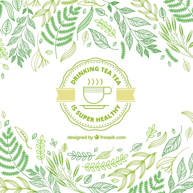 Tea leaves background with hand drawn style