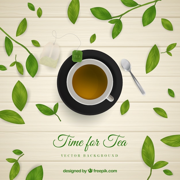 Vector tea leaves background with realistic style