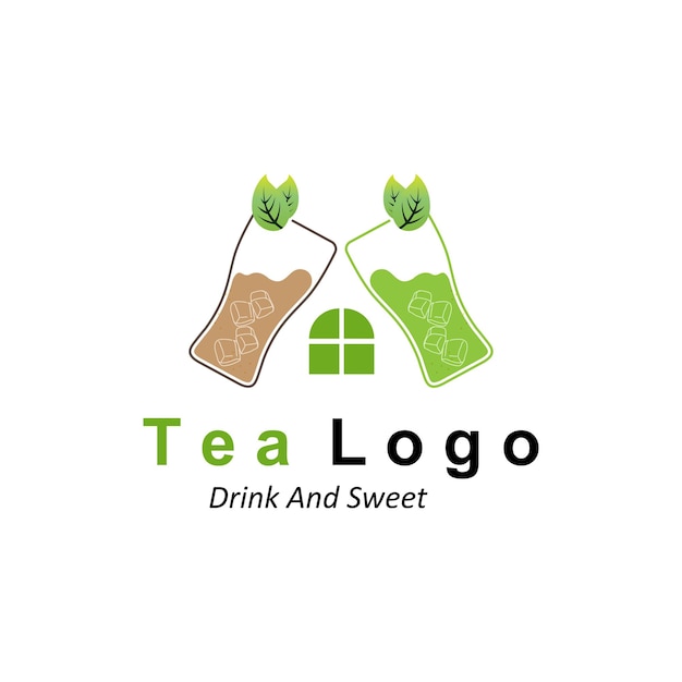 Tè logo design icona bevanda vettoriale da foglie verdi per la salute