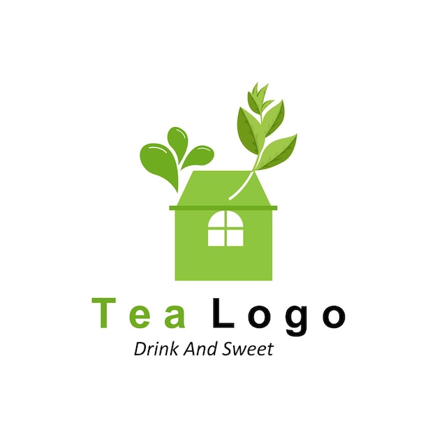 Tea logo design vector drink icon from green leaves for health