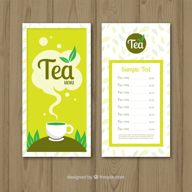 Tea menu template in flat style