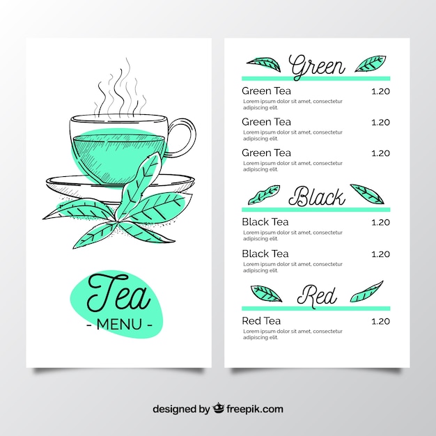 Vector tea menu template to tearoom