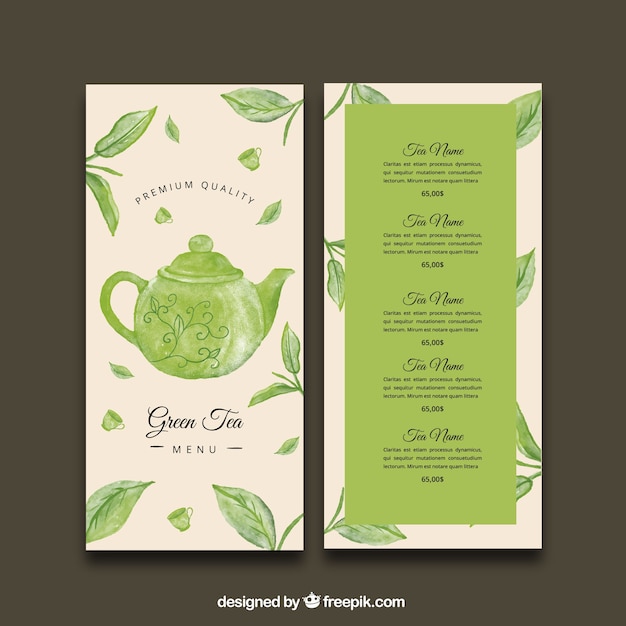 Vector tea menu template with different drinks