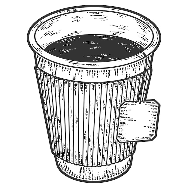 Vector tea in a paper cup sketch scratch board imitation black and white