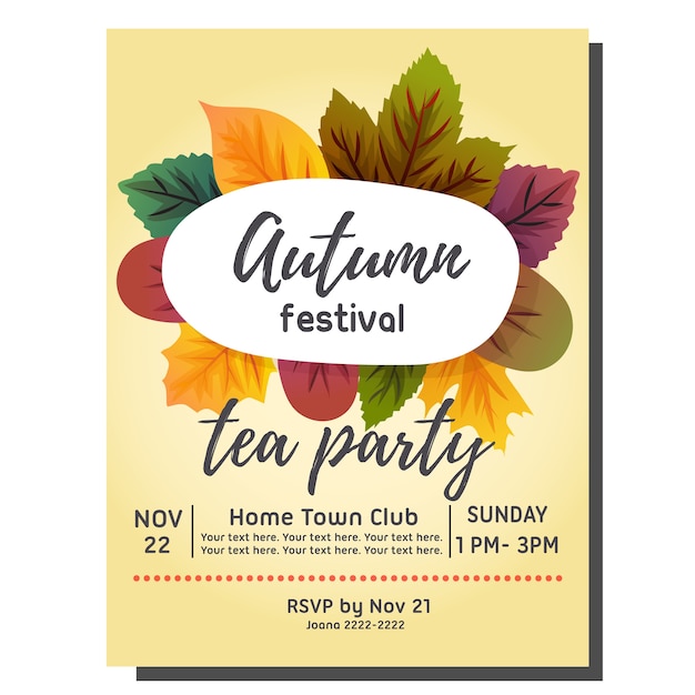 Carta di invito autunno tea party con foglie