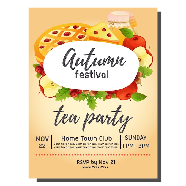 Vector tea party autumn with apple pie