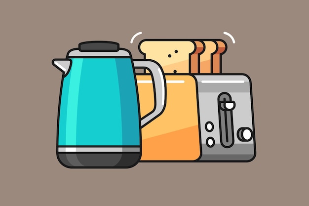 Tea pot and toaster illustration design