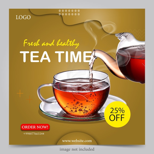 Tea shop banner template simple design for social media