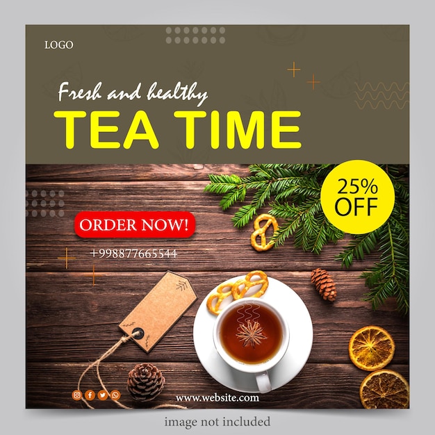 tea shop banner template simple design for social media